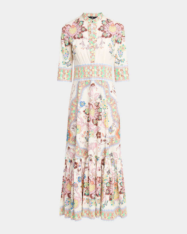 Printed Stretch Cotton Midi Dress